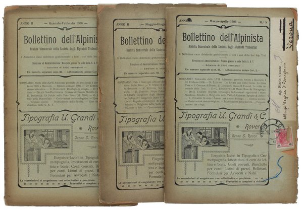 BOLLETTINO DELL'ALPINISTA. Rivista bimestrale Anno II - 1906. Numeri 4 …