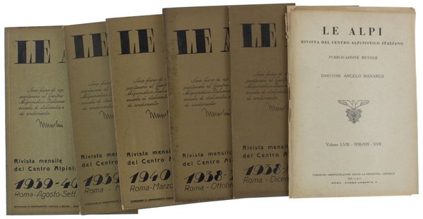 LE ALPI - RIVISTA DEL C.A.I. 1938-1941 : 5 fascicoli + indice del 1938-39 (Vol. LVIII)