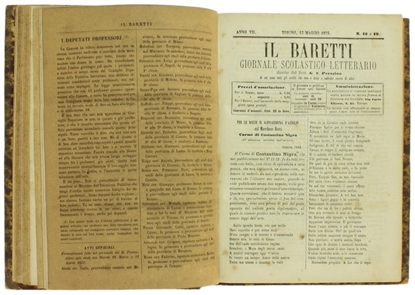 IL BARETTI - GIORNALE SCOLASTICO LETTERARIO (annata completa 1875 in …