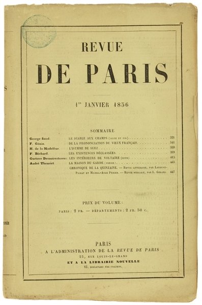 REVUE DE PARIS. 4e Année - 1er Janvier 1856 (EDITION …