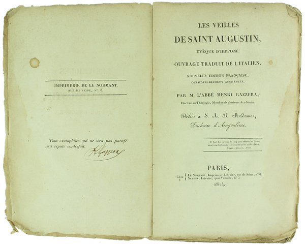 LES VEILLES DE SAINT AUGUSTIN EVEQUE D'HIPPONE. Ouvrage traduit de …