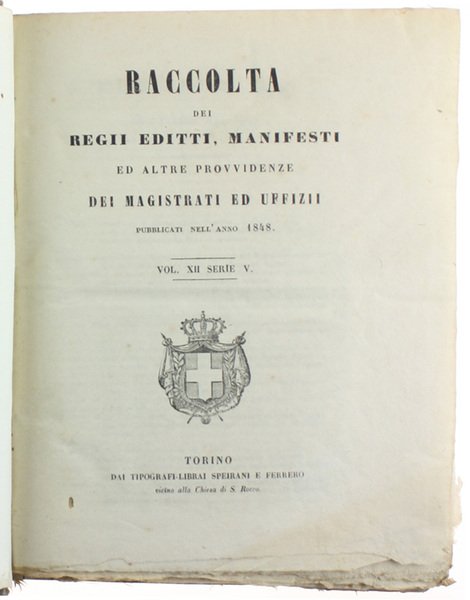 RACCOLTA DEI REGJ EDITTI, MANIFESTI, ED ALTRE PROVVIDENZE DE' MAGISTRATI …