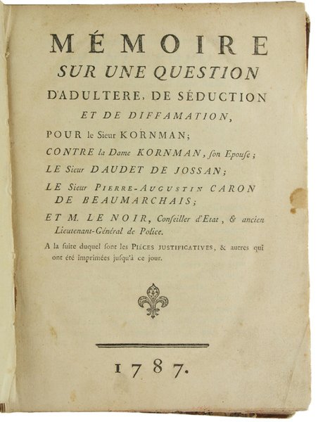 AFFAIRE CARON DE BEAUMARCHAIS - DAME KORNMAN de 1787 - …