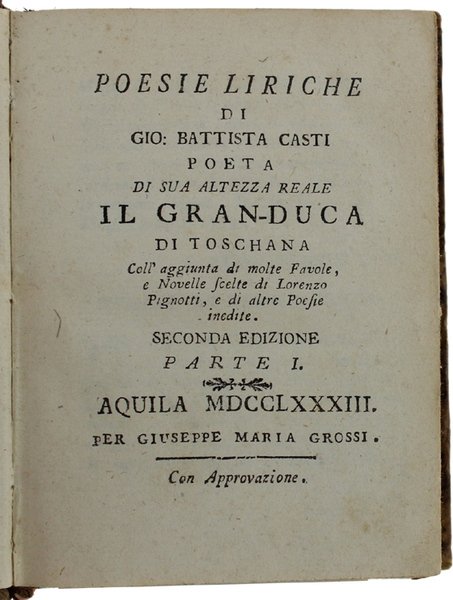 POESIE LIRICHE coll'aggiunta di molte Favole, e Novelle scelte di …