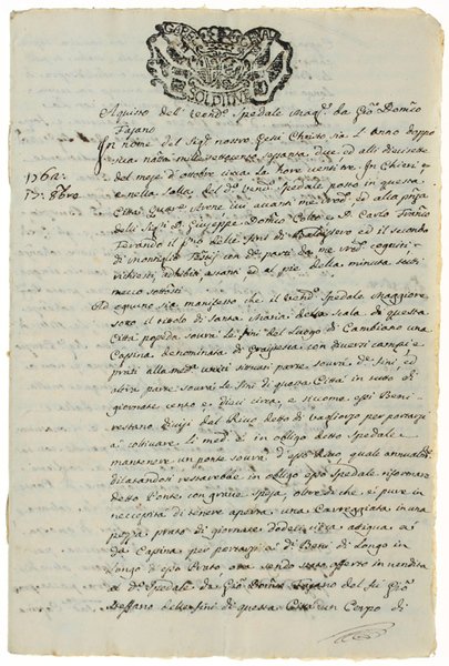 CHIERI: MANOSCRITTO, ATTO NOTARILE DEL 1762.