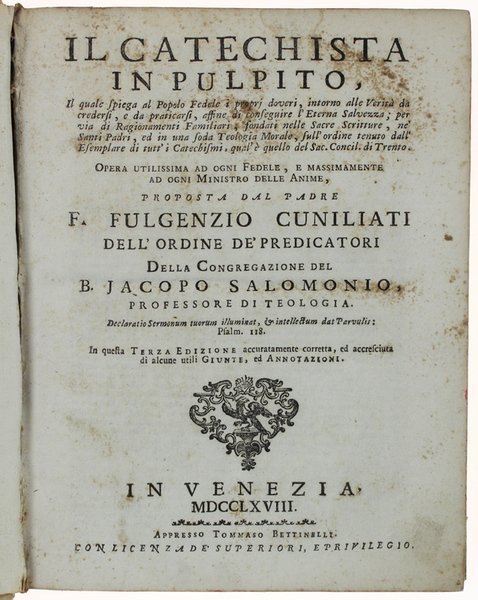 IL CATECHISTA IN PULPITO il quale spiega al popolo fedele …