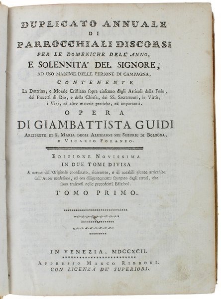 DUPLICATO ANNUALE DI PARROCCHIALI DISCORSI PER LE DOMENICHE DELL'ANNO E …