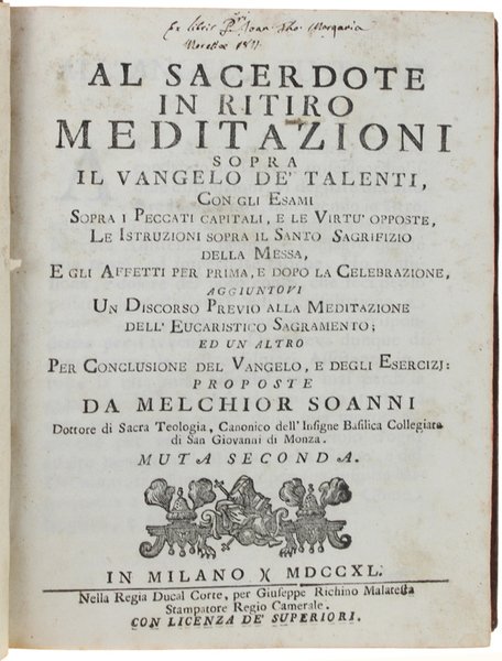 AL SACERDOTE IN RITIRO. MEDITAZIONI SOPRA IL VANGELO DE' TALENTI, …