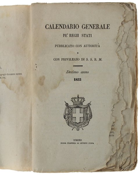 CALENDARIO GENERALE PE' REGII STATI PUBBLICATO CON AUTORITÀ E CON … | Immagine principale