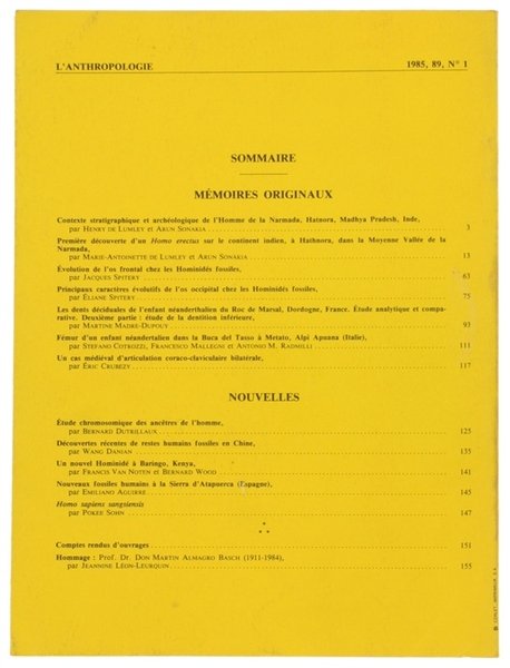 L'ANTHROPOLOGIE. Tome 89 - 1985. No. 1.