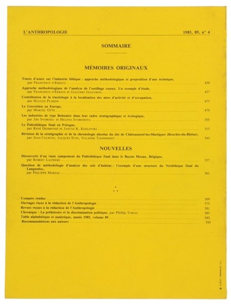 L'ANTHROPOLOGIE. Tome 89 - 1985. No. 4.