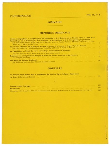 L'ANTHROPOLOGIE. Tome 90 - 1986. No. 1.