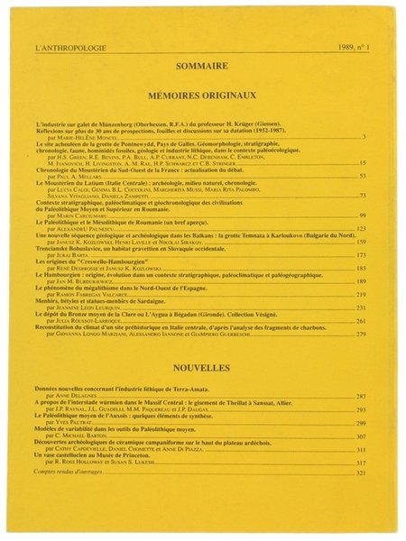 L'ANTHROPOLOGIE. Tome 93 - 1989. No. 1.
