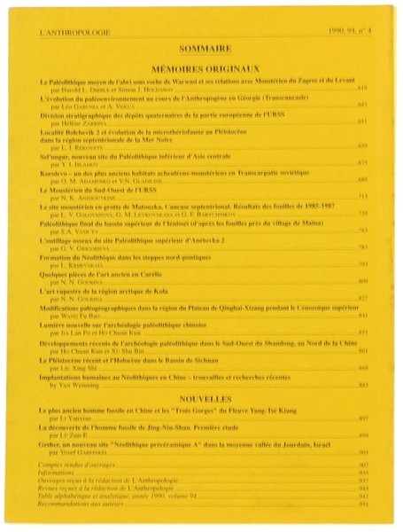 L'ANTHROPOLOGIE. Tome 94 - 1990. No. 4.