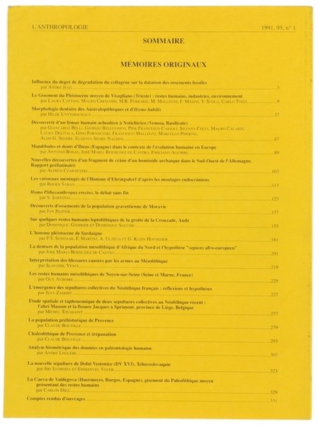 L'ANTHROPOLOGIE. Tome 95 - 1991. No. 1.