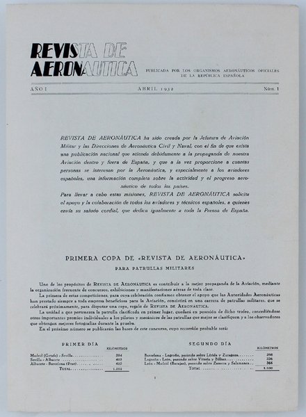 REVISTA DE AERONAUTICA: FLYER ANNOUNCING THE 1ST ISSUE (spanish): Abril …