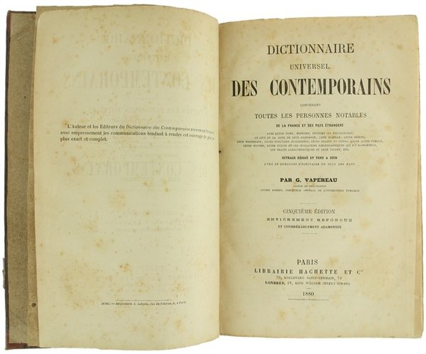 DICTIONNAIRE UNIVERSEL DES CONTEMPORAINS contenant toutes les personnes notables de …