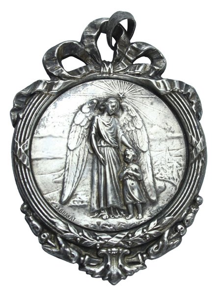 ETIENNE EXBRAYAT (1879-1914): MEDAGLIA ART NOUVEAU: ANGELO CUSTODE. | Immagine Gallery 2