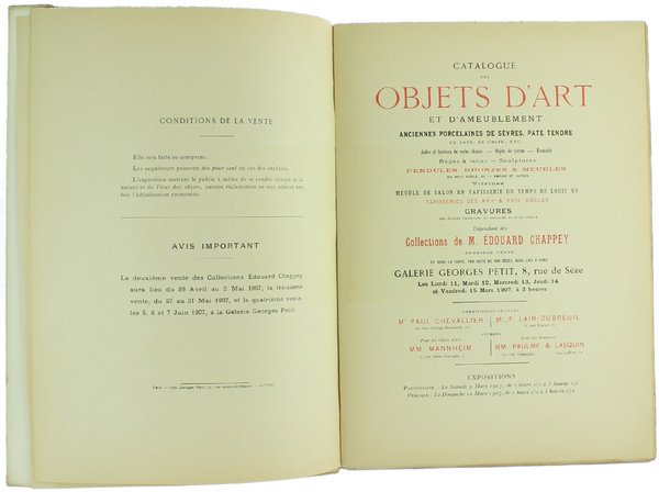 COLLECTIONS E.CHAPPEY. XVIIIe siècle. TOME Premier. CATALOGUE DES OBJETS D'ART …