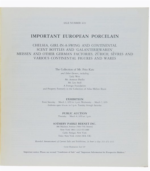 IMPORTANT EUROPEAN PORCELAIN. Sale numbert 4221 - March 8, 1979.