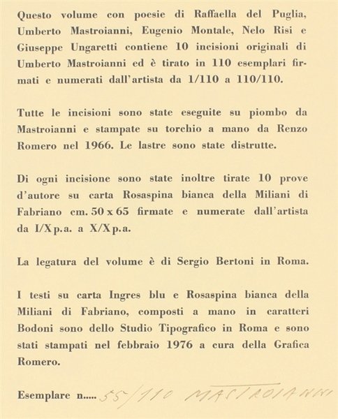 CINQUE POETI ITALIANI. Poesie di Raffaella Del Puglia, Umberto Mastroianni, …