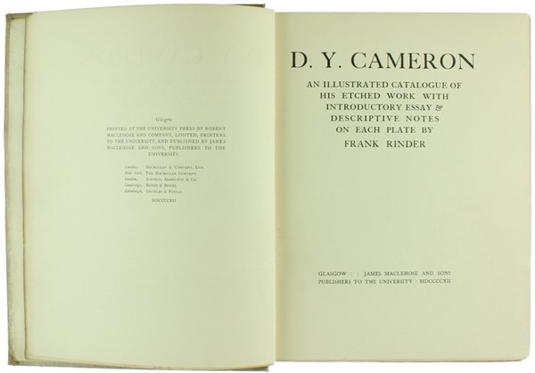 D.Y.CAMERON. An Illustrated Catalogue of his Etched Work with Introductory …