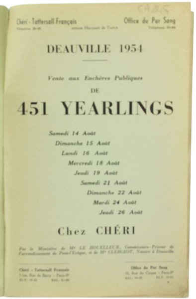 VENTES DE DEAUVILLE 1954. Ventes aux Enchères Publiques de 451 …