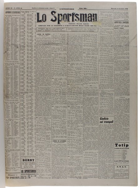LO SPORTSMAN - l'Ippodromo. Anno 1962 completo. Giornale per la …