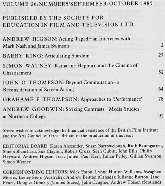 SCREEN. Incorporating Screen Education. Volume 26 - Number 5 - …