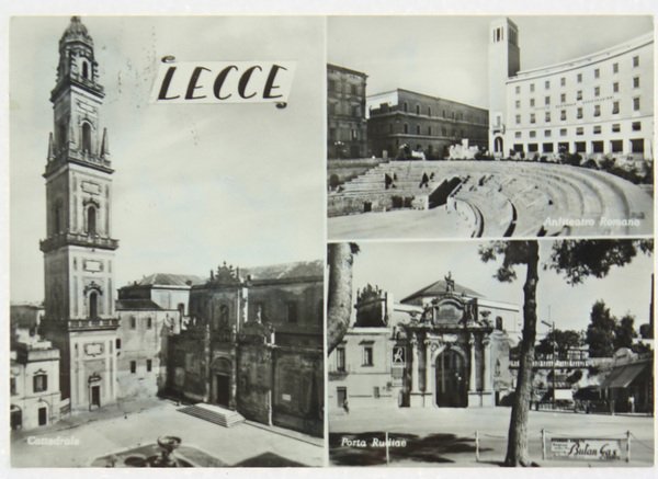 LECCE. Cattedrale - Porta Rudiae - Anfiteatro romano (Cartolina).