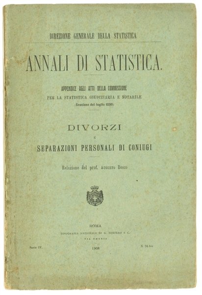 DIVORZI E SEPARAZIONI PERSONALI DI CONIUGI. Annali di Statistica, appendice …