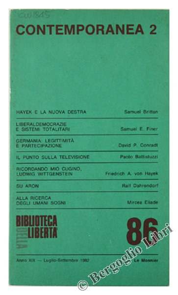 CONTEMPORANEA 2 - BIBLIOTECA DELLA LIBERTA' N.86, luglio/settembre 1982.