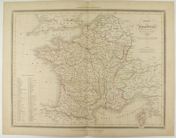 CARTA DELLA FRANCIA IN 86 DIPARTIMENTI - 1854.
