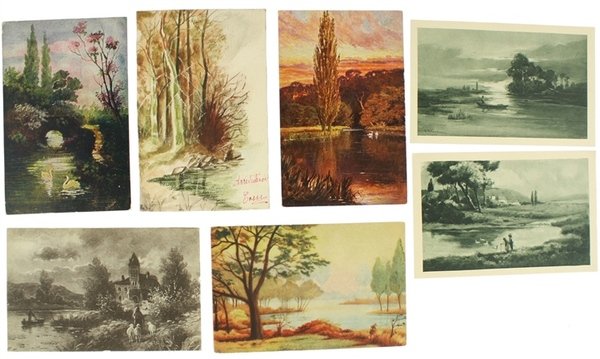 PAESAGGI LACUSTRI: SETTE CARTOLINE ILLUSTRATE ANTICHE.