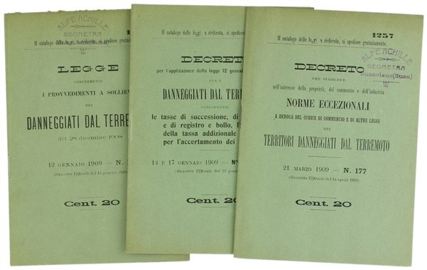 LEGGE E DECRETI A SOLLIEVO DEI DANNEGGIATI DAL TERREMOTO DEL …