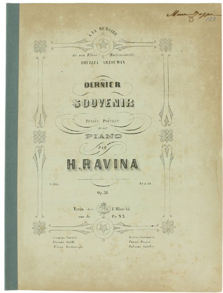 DERNIER SOUVENIR. Pensèe poétique pour piano. SPARTITO.