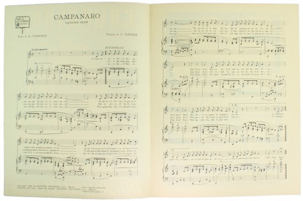 CAMPANARO. Canzone slow. SPARTITO.