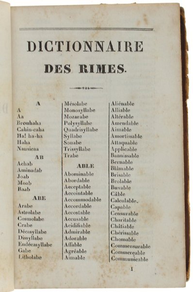 DICTIONNAIRE PORTATIF DES RIMES precédé d'un traité de versification française.
