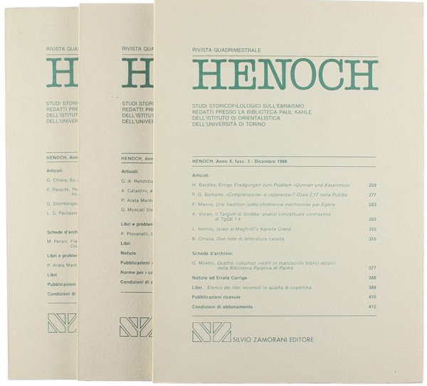 HENOCH. Vol. X. Studi storicofilologici sull'ebraismo redatti presso la biblioteca …