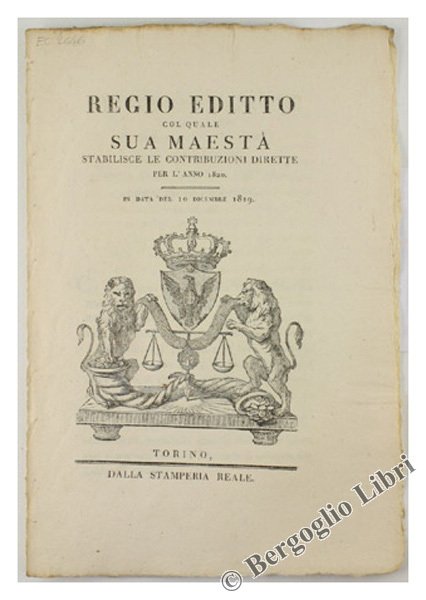 REGIO EDITTO col quale Sua Maesta' stabilisce le contribuzioni dirette …