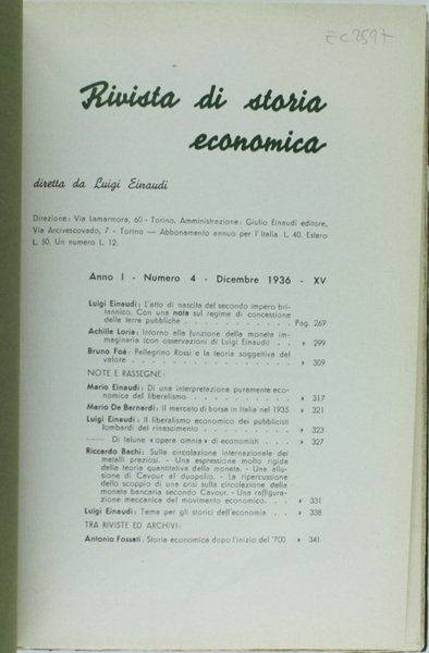 RIVISTA DI STORIA ECONOMICA - Anno I. N. 4.