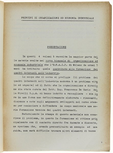 PRINCIPI DI ORGANIZZAZIONE ED ECONOMIA INDUSTRIALE per la formazione dei …