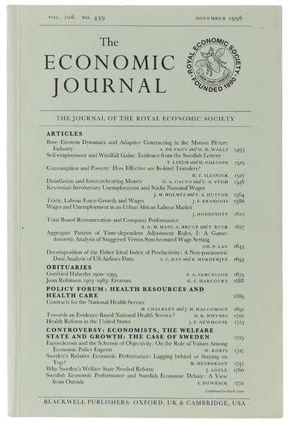 THE ECONOMIC JOURNAL - Vol. 106 No. 439 - November … | Immagine principale