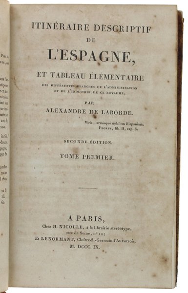 ITINÉRAIRE DESCRIPTIF DE L' ESPAGNE. Tome premier.