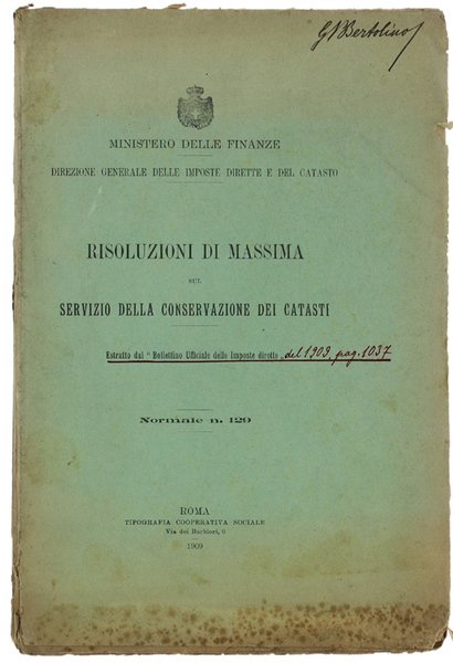 RISOLUZIONI DI MASSIMA SUL SERVIZIO DELLA CONSERVAZIONE DEI CATASTI. Estratto …