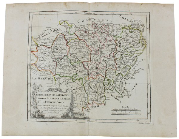 BERRI, NIVERNOIS, BOURBONOIS, LYONOIS, BOURGOGNE, BRESSE, et FRANCE-COMTE. [carte originale …