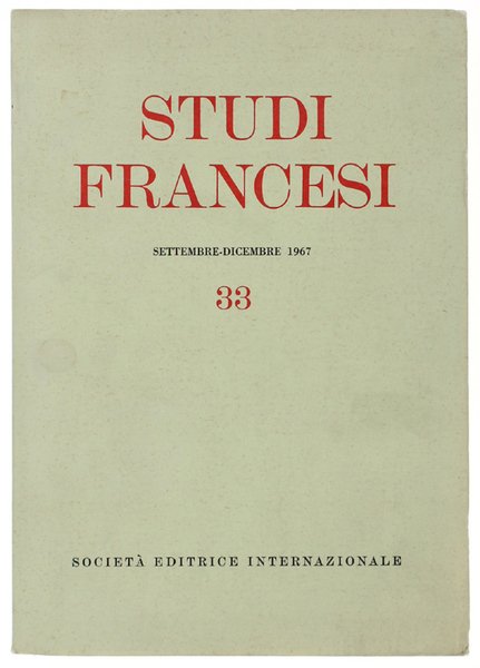 STUDI FRANCESI n.33. Settembre-dicembre 1967