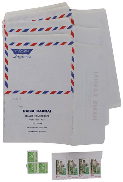 INDIA AIR MAIL: HABIB KARNAI DELUXE HOUSEBOATS 5 AEROGRAMMES + … | Immagine principale