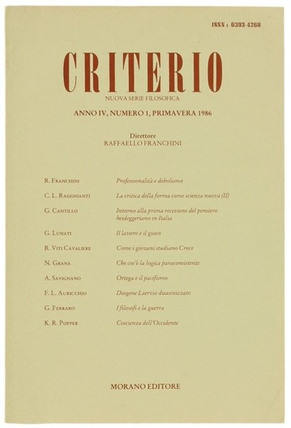 CRITERIO. Nuova serie filosofica. Anno IV, N° 1. Primavera 1966.