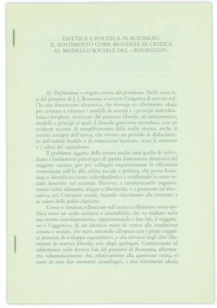 ESTETICA E POLITICA IN ROUSSEAU: IL SENTIMENTO COME MOVENTE DI …